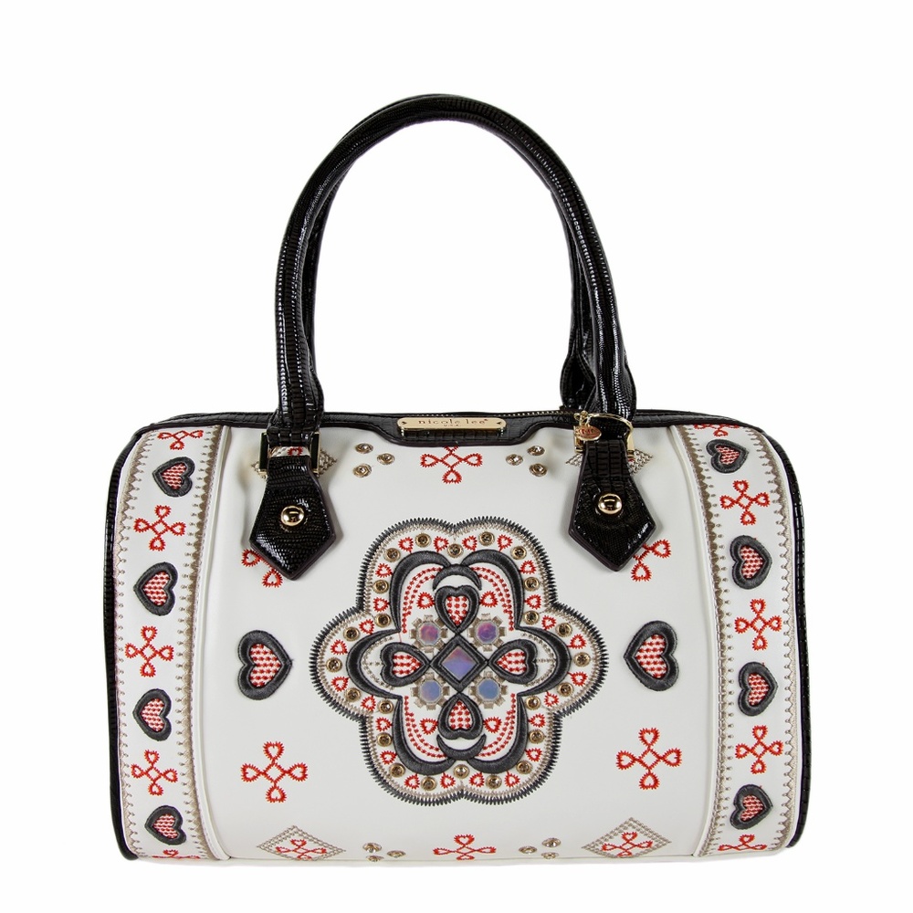 NICOLE LEE ORIBE EMBROIDERED PATTERN BOSTON BAG